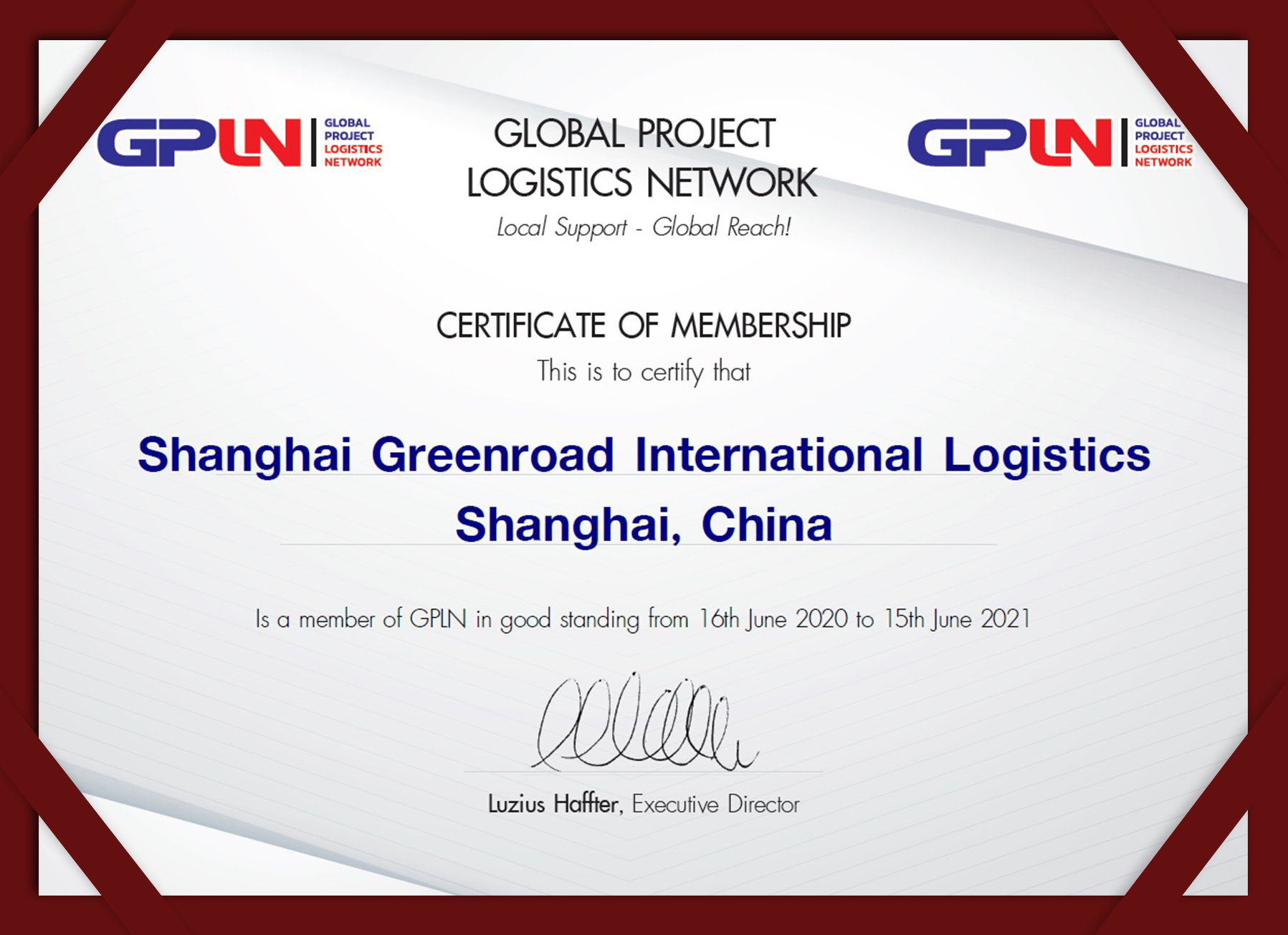 Certificate Greenroad China
